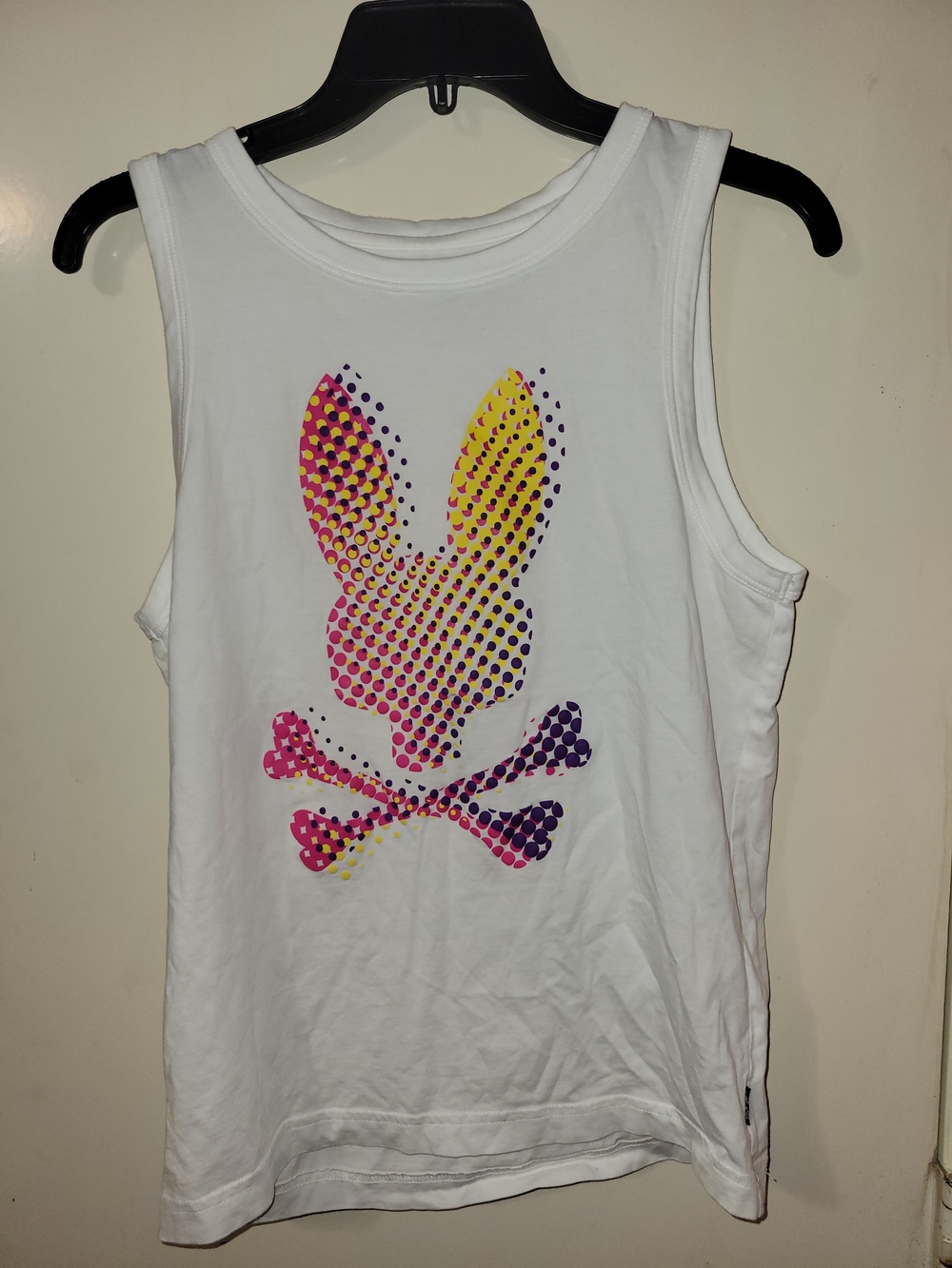 Psycho Bunny Girls' White Tank with Pink, Yellow & Purple Bunny Skull
